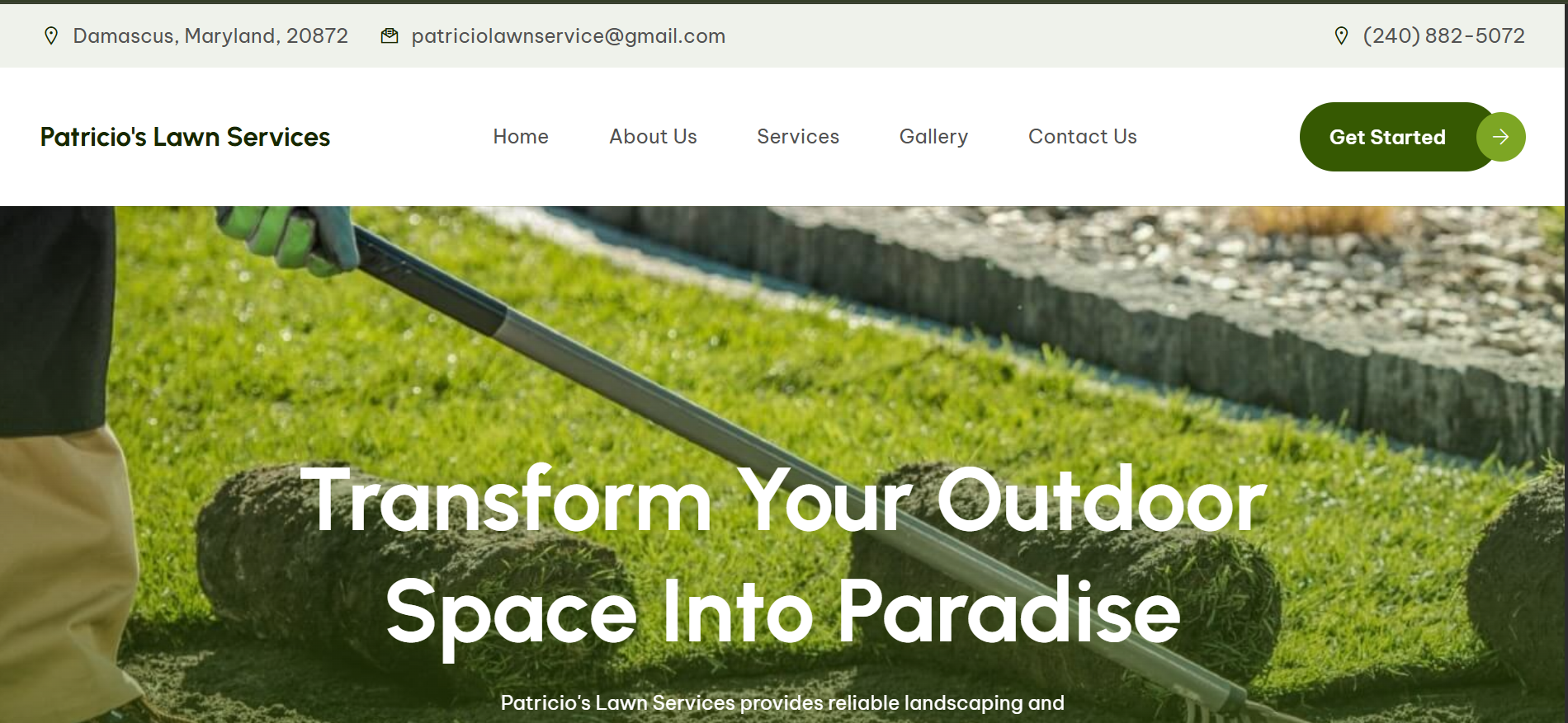 Patricios Lawn Services website screenshot